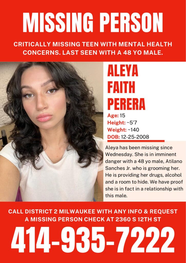 Missing; Aleya Faith Perera Milwaukee, WI, allegedly kidnapped by Atilano Sanchez, help locate