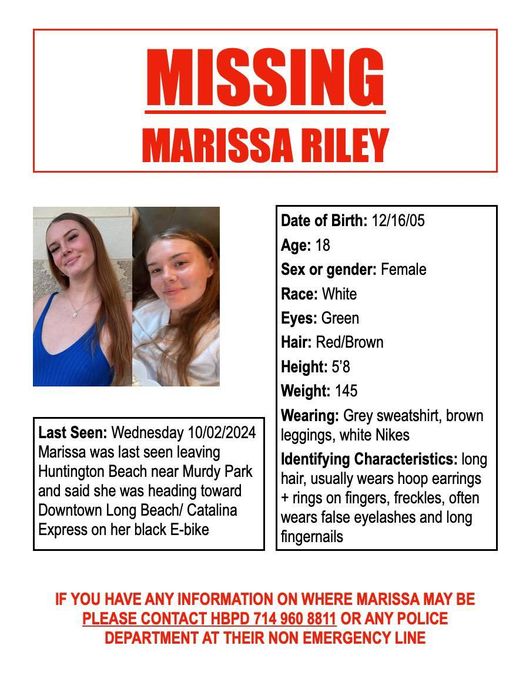 Marissa Riley Huntington Beach, CA, missing 18-year-old female last seen October 2, help locate